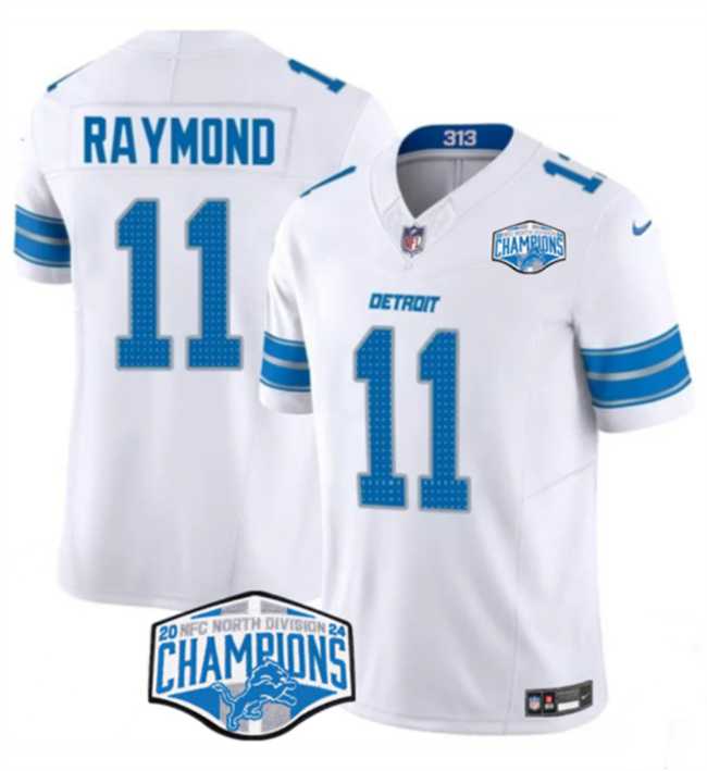 Men%27s Detroit Lions #11 Kalif Raymond White 2024 NFC North Champions F.U.S.E. Vapor Limited Stitched Jersey